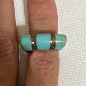 Turquoise and Silver Women's Ring with Marcasite
